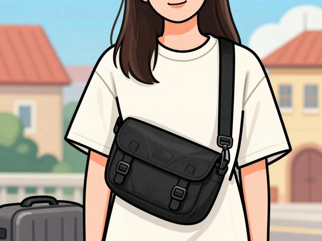 comic image of a girl wearing a crossbag