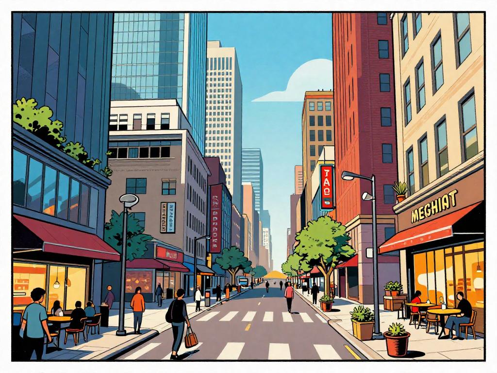comic image of a modern downtown